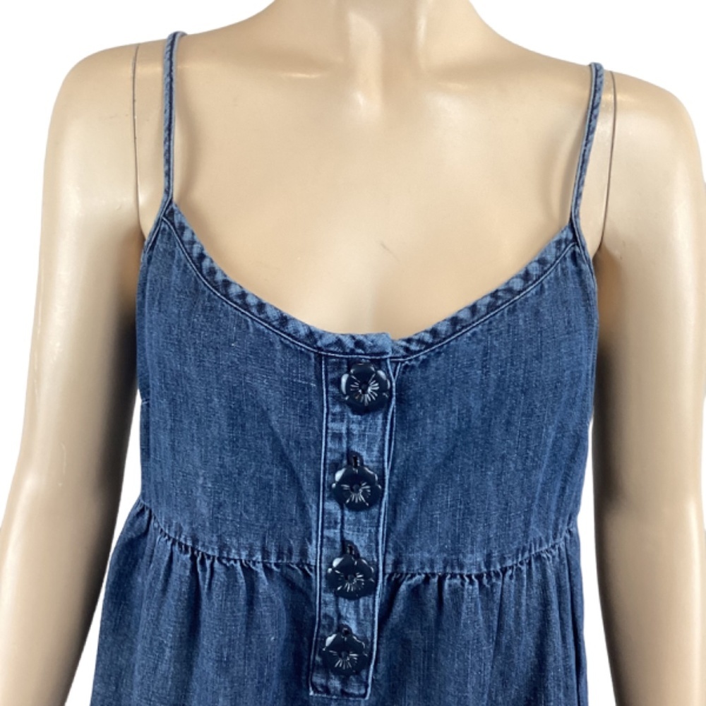 Juicy Couture Linen Blend Dress Size 4 Denim Feel Eyelet Embroidery Trim - Picture 4 of 9